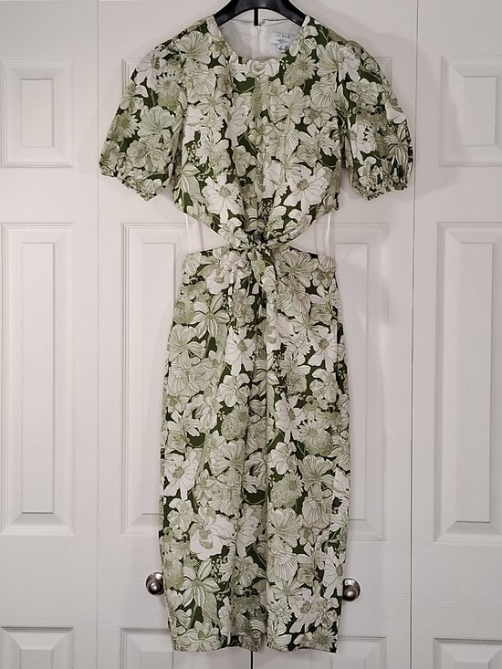 J. Crew Dresses & Skirts - Jcrew x Liberty London Floral green and white cutout midi dress cotton